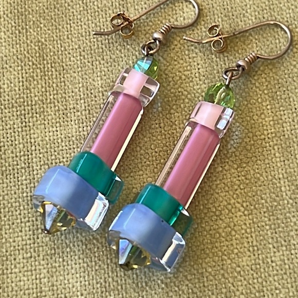 Vintage Czech Glass Handmade Dangle Earrings - Picture 4 of 6